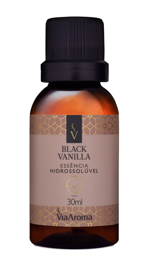 Embalagem de Essência Hidrossolúvel 30ml Black Vanilla, da marca Via Aroma