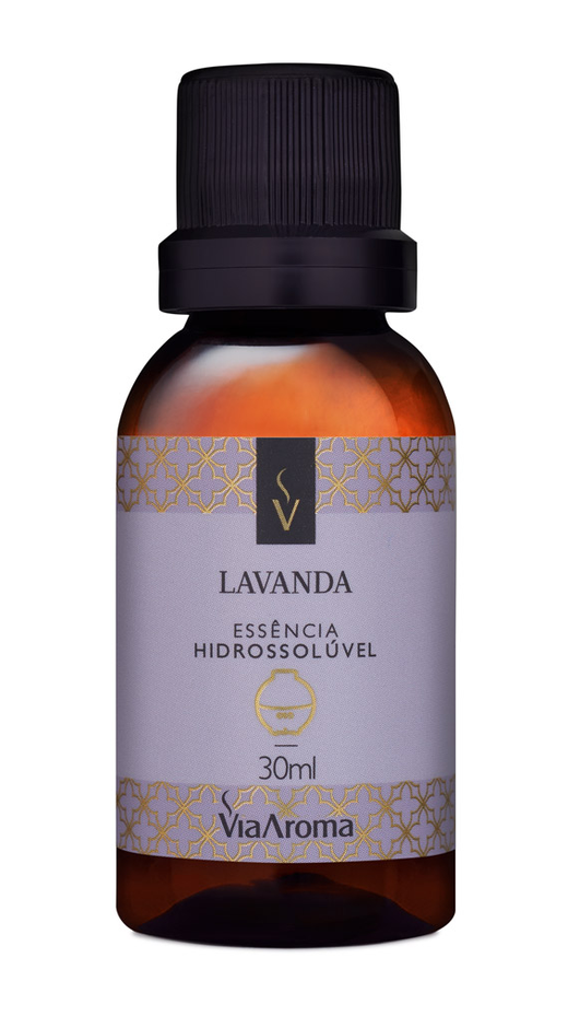 Embalagem de Essência Hidrossolúvel 30ml Lavanda, da marca Via Aroma