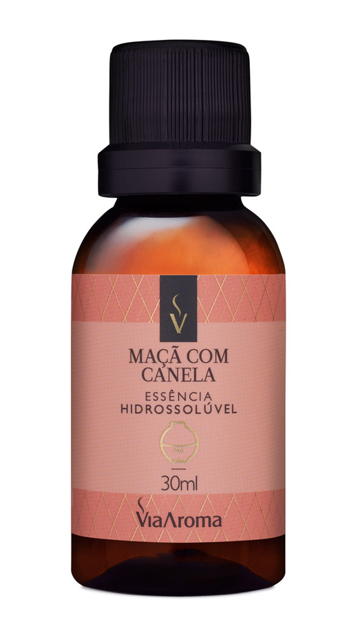 Embalagem de Essência Hidrossolúvel 30ml Maçã com Canela, da marca Via Aroma